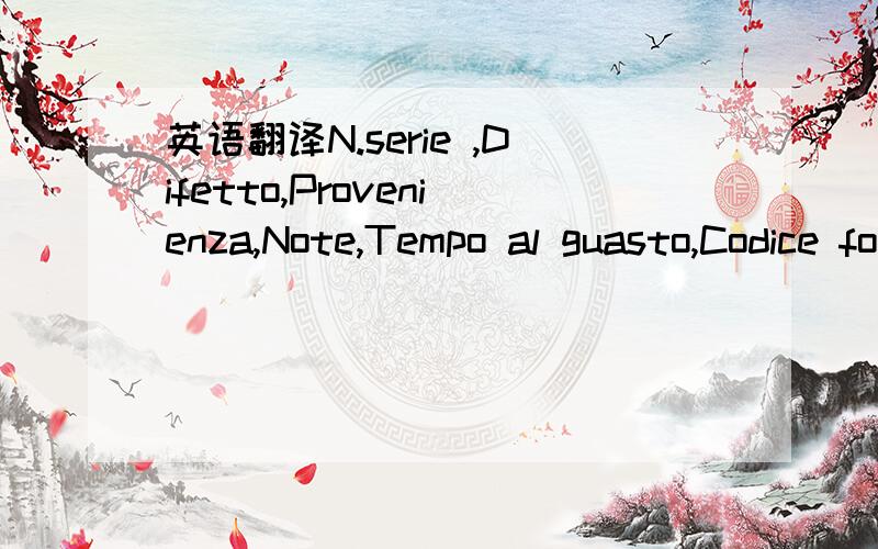 英语翻译N.serie ,Difetto,Provenienza,Note,Tempo al guasto,Codice fornitore,Matricola Macc - cliente,Matricola Op,Codice CCCC