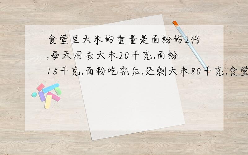 食堂里大米的重量是面粉的2倍,每天用去大米20千克,面粉15千克,面粉吃完后,还剩大米80千克,食堂原有大米多少千克?