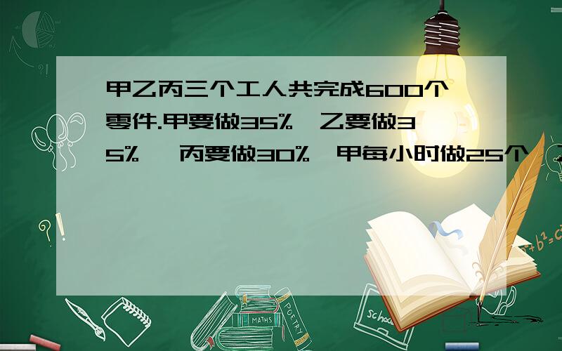 甲乙丙三个工人共完成600个零件.甲要做35%,乙要做35% ,丙要做30%,甲每小时做25个,乙每小时做40个,丙每小时做35个.问：如果三人重新分配任务,使三人能同时完成任务,那么甲乙丙每人分配到多少