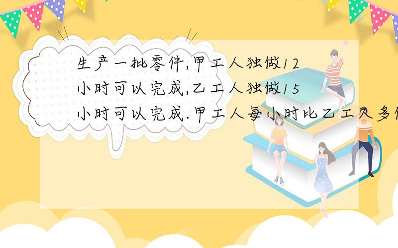 生产一批零件,甲工人独做12小时可以完成,乙工人独做15小时可以完成.甲工人每小时比乙工人多做20个零件