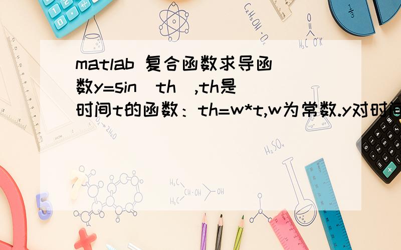 matlab 复合函数求导函数y=sin(th),th是时间t的函数：th=w*t,w为常数.y对时间t求导结果为：diff(y,t)=w*cos(th).请大家帮忙用MATLAB怎么写呀?