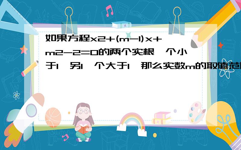 如果方程x2+(m-1)x+m2-2=0的两个实根一个小于1,另1一个大于1,那么实数m的取值范围是