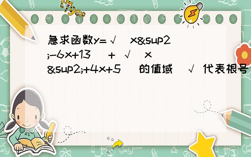 急求函数y=√（x²-6x+13） + √（x²+4x+5） 的值域（√ 代表根号）解析详细点  不是很理解这个题的意思