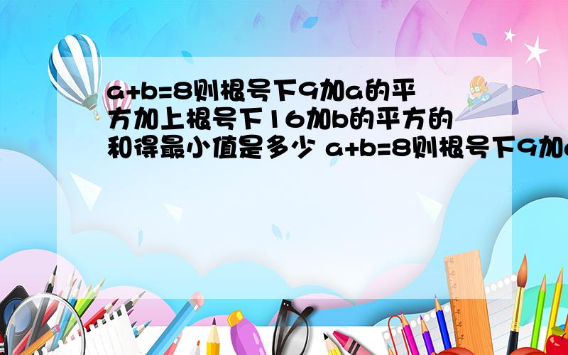 a+b=8则根号下9加a的平方加上根号下16加b的平方的和得最小值是多少 a+b=8则根号下9加a的平方加上根号