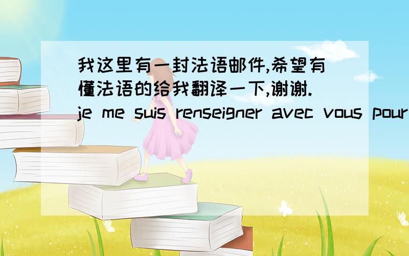 我这里有一封法语邮件,希望有懂法语的给我翻译一下,谢谢.je me suis renseigner avec vous pour connaitre le prix de votre produit et pour l'éssayer.le prix est bon pour moi.je suis en contact avec un commerçant chinois bas