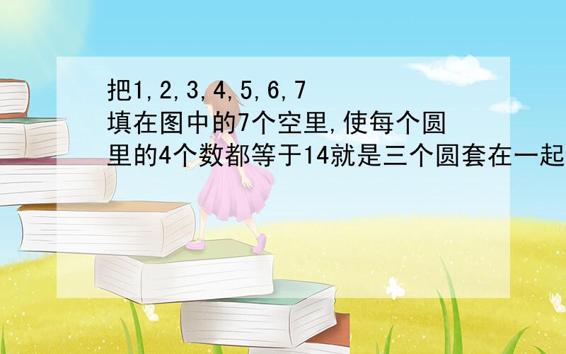 把1,2,3,4,5,6,7填在图中的7个空里,使每个圆里的4个数都等于14就是三个圆套在一起,中间有四个空