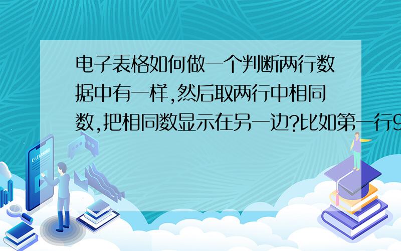 电子表格如何做一个判断两行数据中有一样,然后取两行中相同数,把相同数显示在另一边?比如第一行96862,第二行54796,把第一第二行后三个相同数显示出来就可以了!不知用什么公式可以做出来