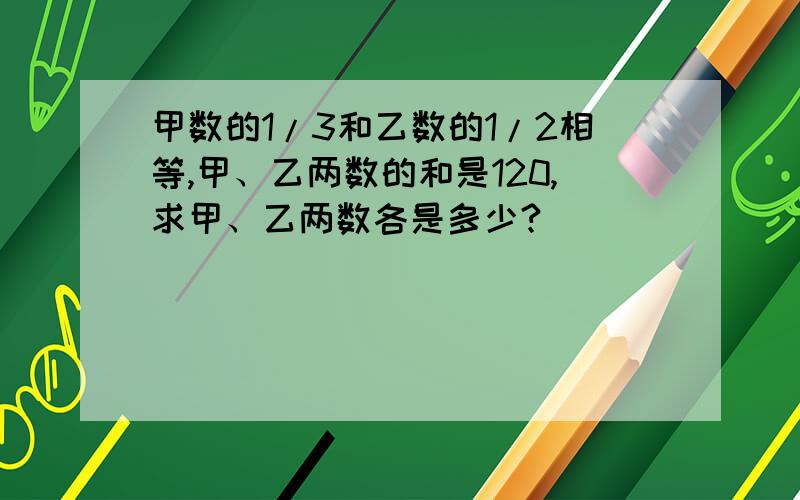 甲数的1/3和乙数的1/2相等,甲、乙两数的和是120,求甲、乙两数各是多少?