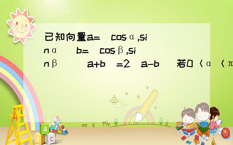 已知向量a=(cosα,sinα) b=(cosβ,sinβ) |a+b|=2|a-b| 若0＜α＜π/2   ,-π/2 ＜β＜0 ,且sinβ=-5/13求 sinα答案sinα=33/65跪求详细步骤~