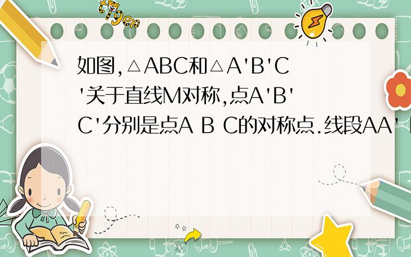 如图,△ABC和△A'B'C'关于直线M对称,点A'B'C'分别是点A B C的对称点.线段AA' BB' CC'与直线MN有什么关系?它们的关系是:__________________由此你得到的结论是_______________________初二滴轴对称...表示求答