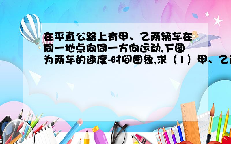 在平直公路上有甲、乙两辆车在同一地点向同一方向运动,下图为两车的速度-时间图象,求（1）甲、乙两车分别做何种运动?（2）前10s内甲车的平均速度 ?甲车的加速度大小a甲?（3）甲、乙两