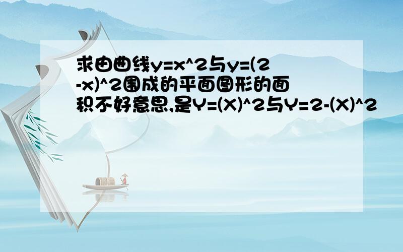 求由曲线y=x^2与y=(2-x)^2围成的平面图形的面积不好意思,是Y=(X)^2与Y=2-(X)^2