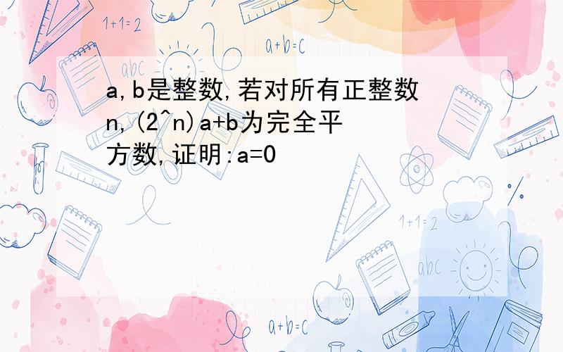 a,b是整数,若对所有正整数n,(2^n)a+b为完全平方数,证明:a=0