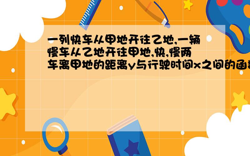 一列快车从甲地开往乙地,一辆慢车从乙地开往甲地,快,慢两车离甲地的距离y与行驶时间x之间的函数关系如图1,直接写出快,慢两车各自的y与x之间的函数关系式2,设快,慢两车之间的距离为S（