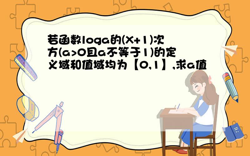 若函数loga的(X+1)次方(a>0且a不等于1)的定义域和值域均为【0,1】,求a值