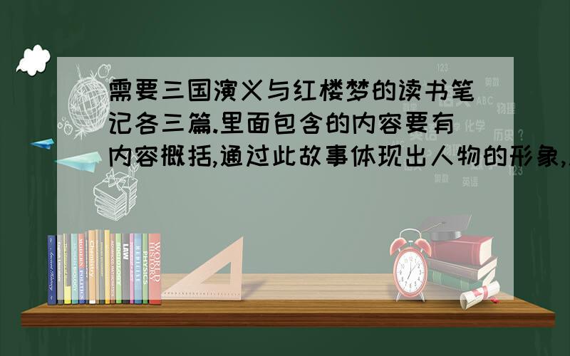 需要三国演义与红楼梦的读书笔记各三篇.里面包含的内容要有内容概括,通过此故事体现出人物的形象,人物的计谋智慧.