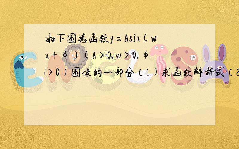 如下图为函数y=Asin(wx+φ)(A>0,w>0,φ>0)图像的一部分（1)求函数解析式（2）求与这个函数图像关于直线x=2对称的函数画的有点丑 见谅.y轴上是-2,1,2,4 x轴上是4 ,12A不是3么。那个4左边还有一段的 顶