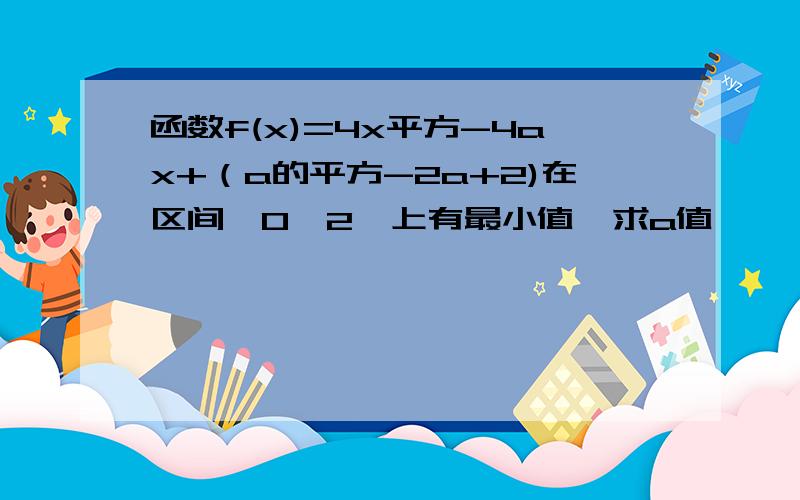 函数f(x)=4x平方-4ax+（a的平方-2a+2)在区间【0,2】上有最小值,求a值