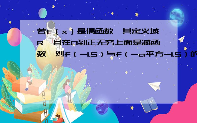 若f（x）是偶函数,其定义域R,且在0到正无穷上面是减函数,则f（-1.5）与f（-a平方-1.5）的大小关系是?