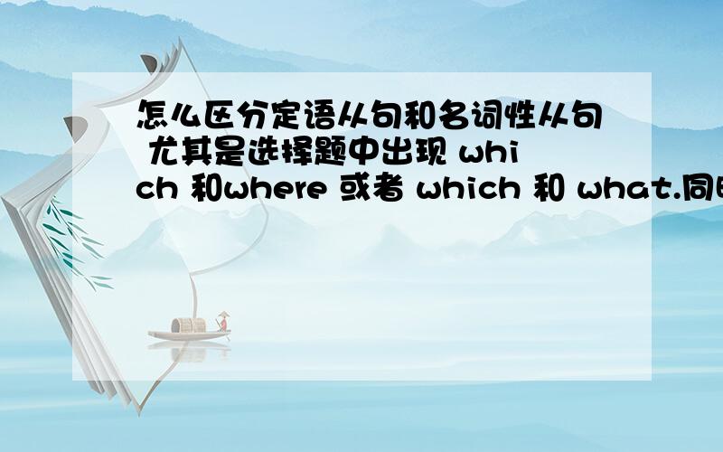 怎么区分定语从句和名词性从句 尤其是选择题中出现 which 和where 或者 which 和 what.同时出现时 ,要怎么选、最好能举个例子 .、