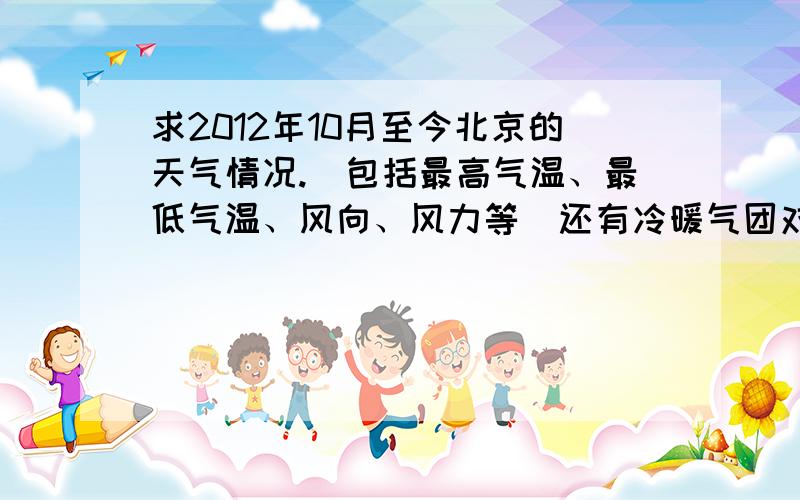 求2012年10月至今北京的天气情况.（包括最高气温、最低气温、风向、风力等）还有冷暖气团对北京的影响.反正与详细越好,只要是符合高一水平的.我会综合一下自己的答案.