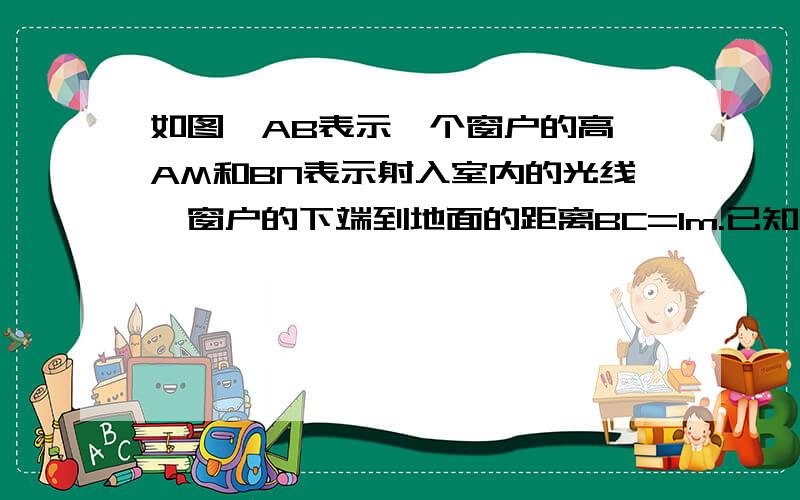 如图,AB表示一个窗户的高,AM和BN表示射入室内的光线,窗户的下端到地面的距离BC=1m.已知某一时刻BC在地面的影长CN=1.5m,AC在地面的影长CM=4.5m,求窗户的高度.