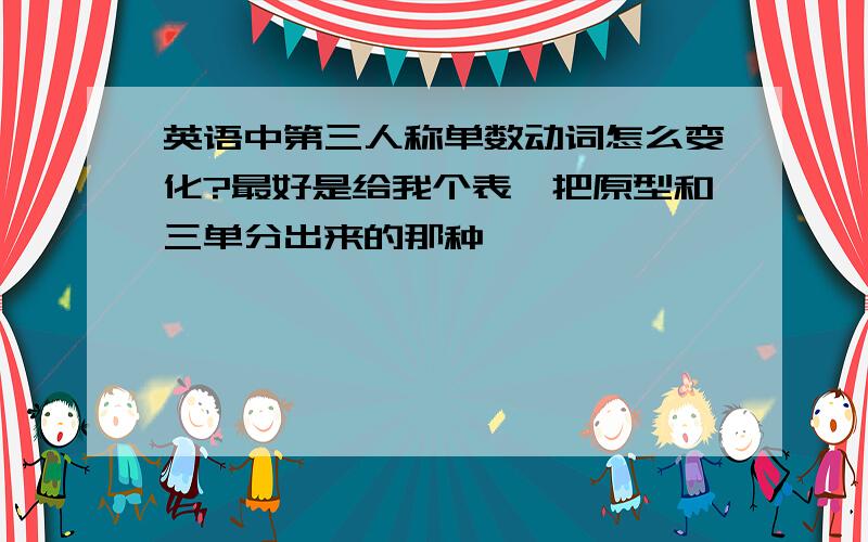 英语中第三人称单数动词怎么变化?最好是给我个表,把原型和三单分出来的那种,