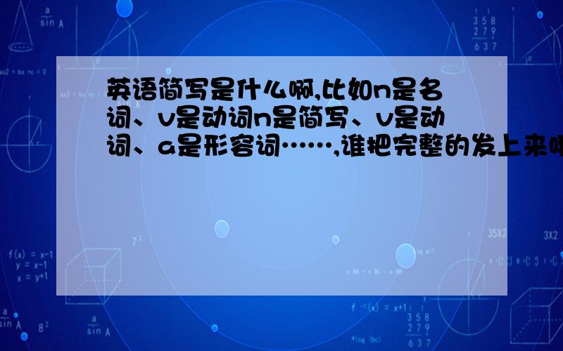 英语简写是什么啊,比如n是名词、v是动词n是简写、v是动词、a是形容词……,谁把完整的发上来哦!谢谢了````