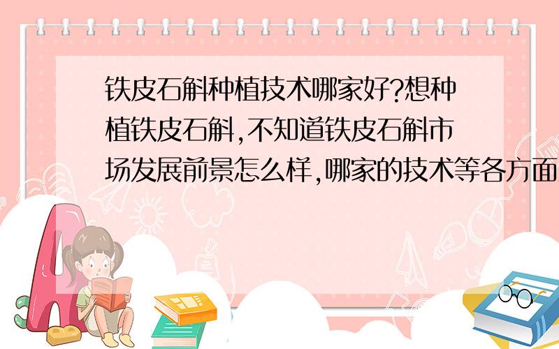 铁皮石斛种植技术哪家好?想种植铁皮石斛,不知道铁皮石斛市场发展前景怎么样,哪家的技术等各方面更好一些.