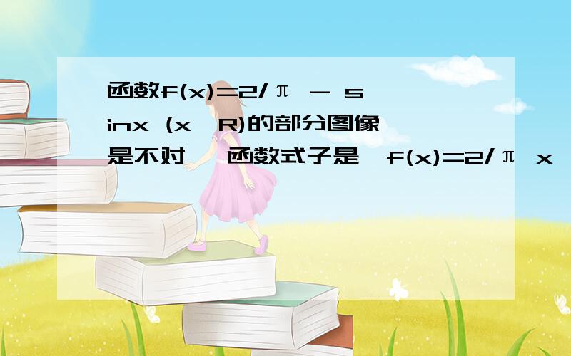 函数f(x)=2/π - sinx (x∈R)的部分图像是不对   函数式子是  f(x)=2/π x  - sinx (x∈R)的部分图像是