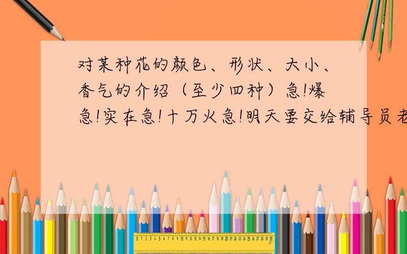 对某种花的颜色、形状、大小、香气的介绍（至少四种）急!爆急!实在急!十万火急!明天要交给辅导员老师的！