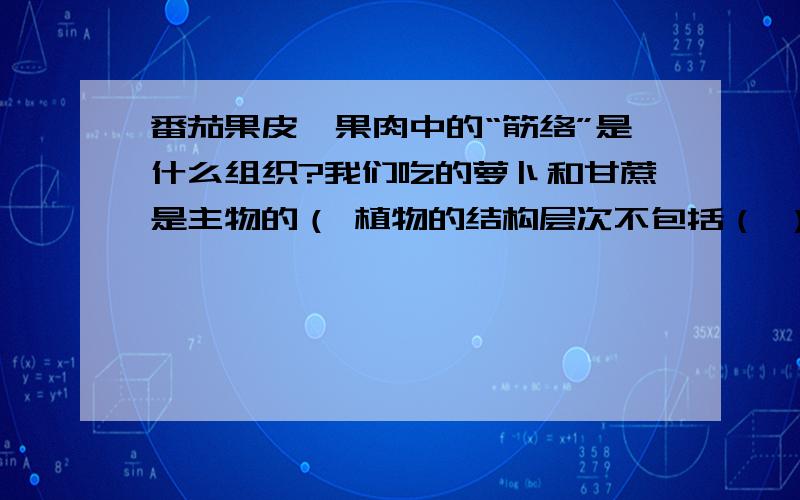 番茄果皮、果肉中的“筋络”是什么组织?我们吃的萝卜和甘蔗是主物的（ 植物的结构层次不包括（ ）一种组织就是一个细胞群,组成该细胞群的是（ 人体中的23对染色体,在细胞分裂后形成