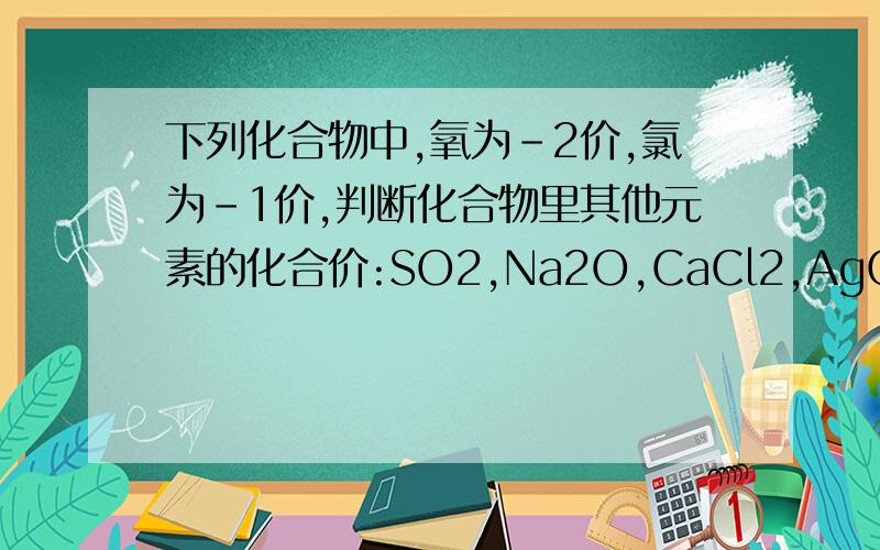 下列化合物中,氧为-2价,氯为-1价,判断化合物里其他元素的化合价:SO2,Na2O,CaCl2,AgCl,WO3,要过程哦拜托各