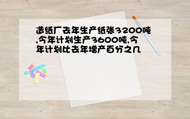 造纸厂去年生产纸张3200吨,今年计划生产3600吨,今年计划比去年增产百分之几