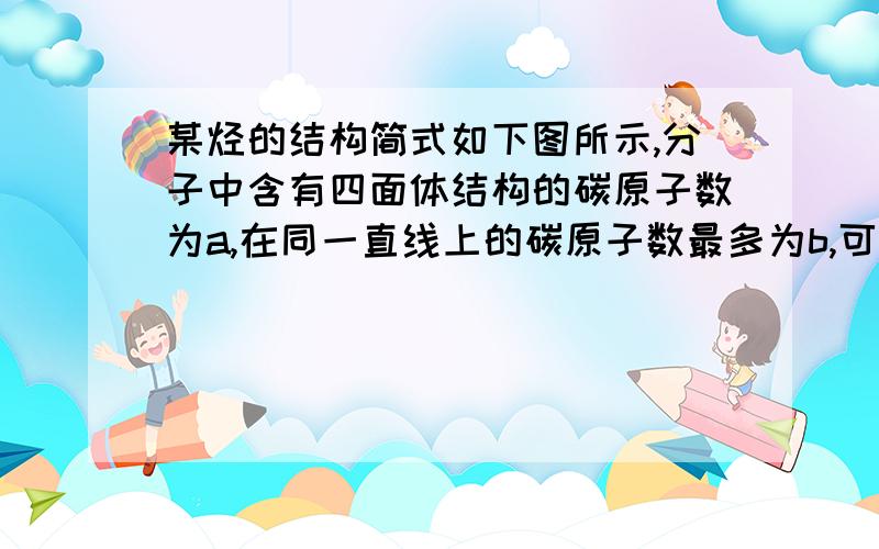 某烃的结构简式如下图所示,分子中含有四面体结构的碳原子数为a,在同一直线上的碳原子数最多为b,可能在同一平面内的碳原子数最多为c,则a、b、c分别为（ ）A．6、6、15 B．6、4、13 C．4、5