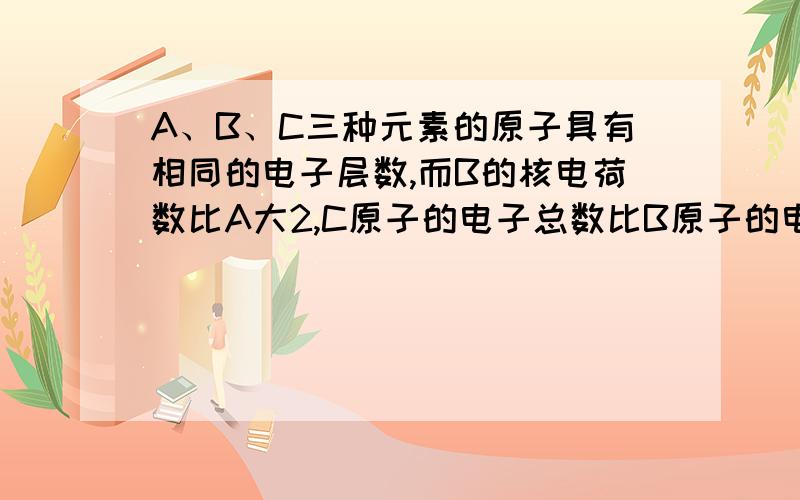 A、B、C三种元素的原子具有相同的电子层数,而B的核电荷数比A大2,C原子的电子总数比B原子的电子总数多4.23gA的单质跟盐酸反应可置换出11.2L（标准状况下）氢气,A原子核中质子数比中子数少1.