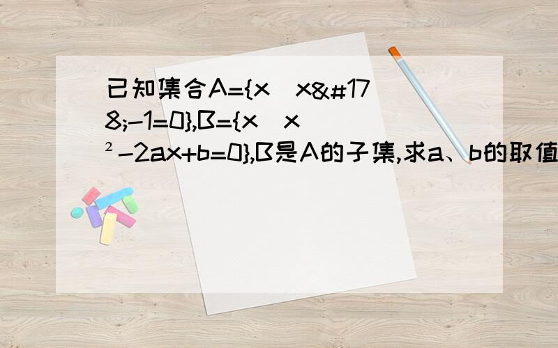 已知集合A={x|x²-1=0},B={x|x²-2ax+b=0},B是A的子集,求a、b的取值范围