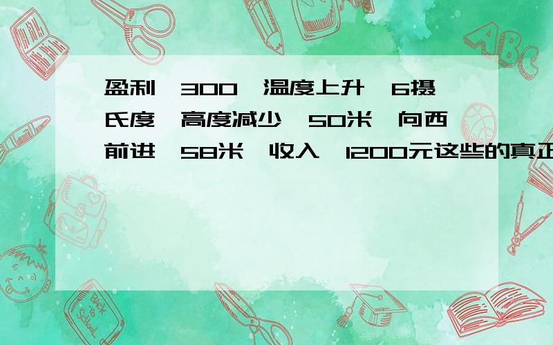 盈利—300、温度上升—6摄氏度、高度减少—50米、向西前进—58米、收入—1200元这些的真正含义是什么?