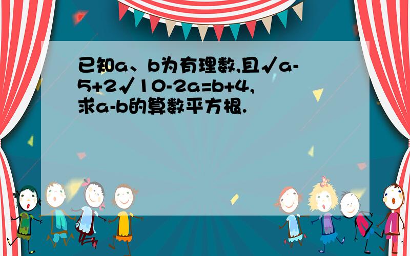 已知a、b为有理数,且√a-5+2√10-2a=b+4,求a-b的算数平方根.