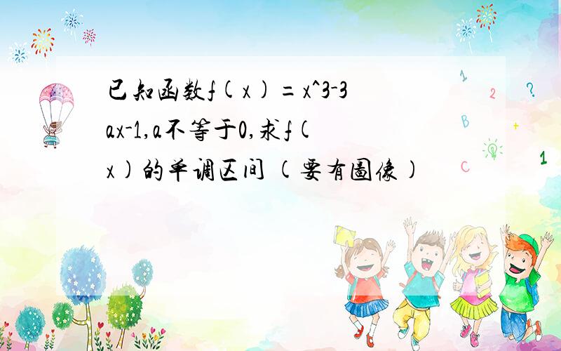 已知函数f(x)=x^3-3ax-1,a不等于0,求f(x)的单调区间 (要有图像)