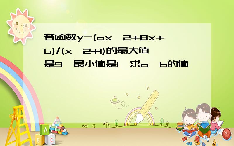 若函数y=(ax^2+8x+b)/(x^2+1)的最大值是9,最小值是1,求a,b的值