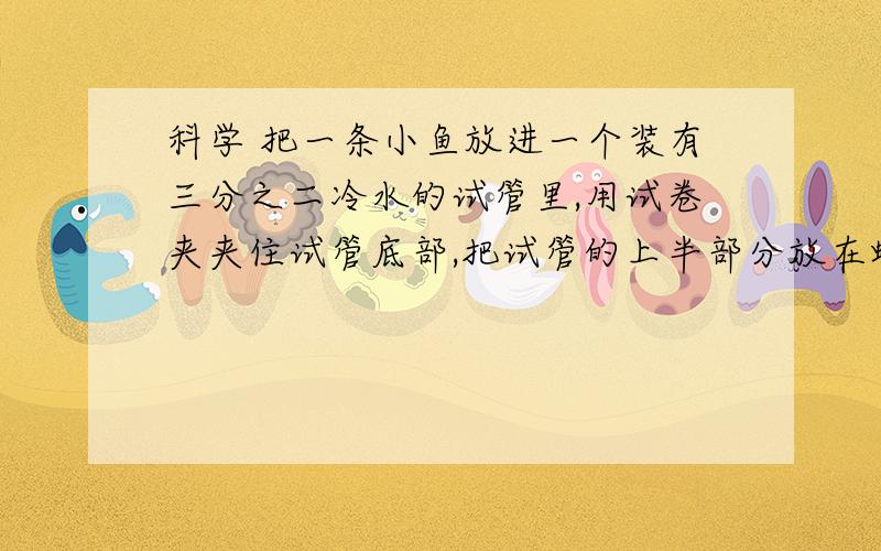 科学 把一条小鱼放进一个装有三分之二冷水的试管里,用试卷夹夹住试管底部,把试管的上半部分放在蜡烛上烧,结果水中的金鱼没有生命危险,用学过的科学道理解释一下这一现象.