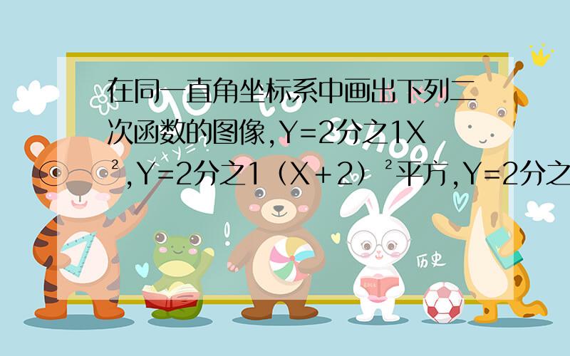 在同一直角坐标系中画出下列二次函数的图像,Y=2分之1X²,Y=2分之1（X＋2）²平方,Y=2分之1（X-2）²,怎样例图表,请写出所例的图表.