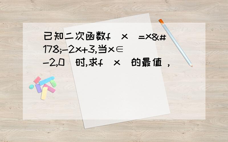 已知二次函数f(x)=x²-2x+3,当x∈[-2,0]时,求f(x)的最值 ,