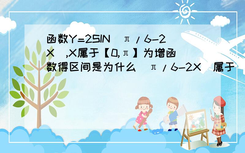 函数Y=2SIN(π/6-2X）,X属于【0,π】为增函数得区间是为什么(π/6-2X)属于(kπ-π/2,kπ+π/2)?