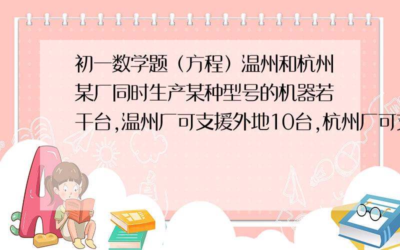 初一数学题（方程）温州和杭州某厂同时生产某种型号的机器若干台,温州厂可支援外地10台,杭州厂可支援外地4台.现决定给武汉8台,南昌6台,每台机器的运费如表（单位：元）.设杭州运往南