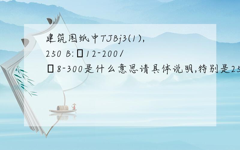 建筑图纸中TJBj3(1),250 B:φ12-200/Φ8-300是什么意思请具体说明,特别是250表示什么意义,这是单位的招标图纸的标注.