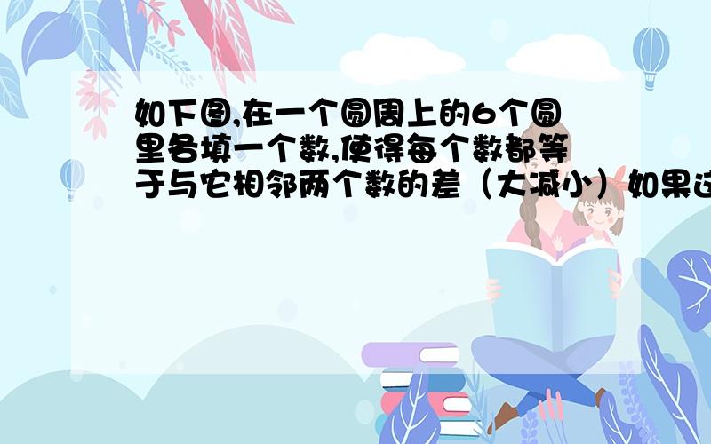 如下图,在一个圆周上的6个圆里各填一个数,使得每个数都等于与它相邻两个数的差（大减小）如果这6个数的和是2,该怎样填?。