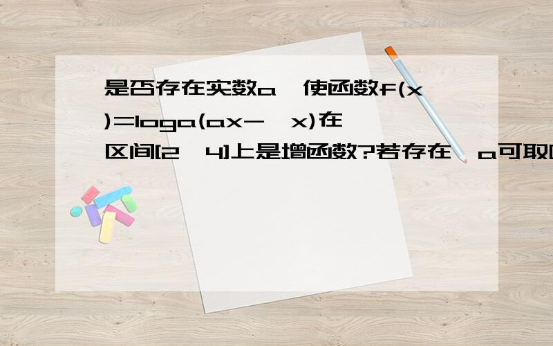 是否存在实数a,使函数f(x)=loga(ax-√x)在区间[2,4]上是增函数?若存在,a可取哪些值；若不存在,说明理由.