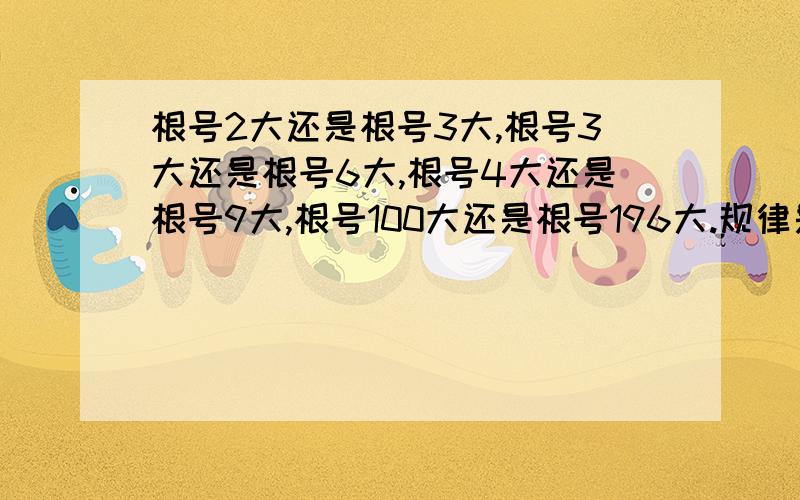 根号2大还是根号3大,根号3大还是根号6大,根号4大还是根号9大,根号100大还是根号196大.规律是【 】